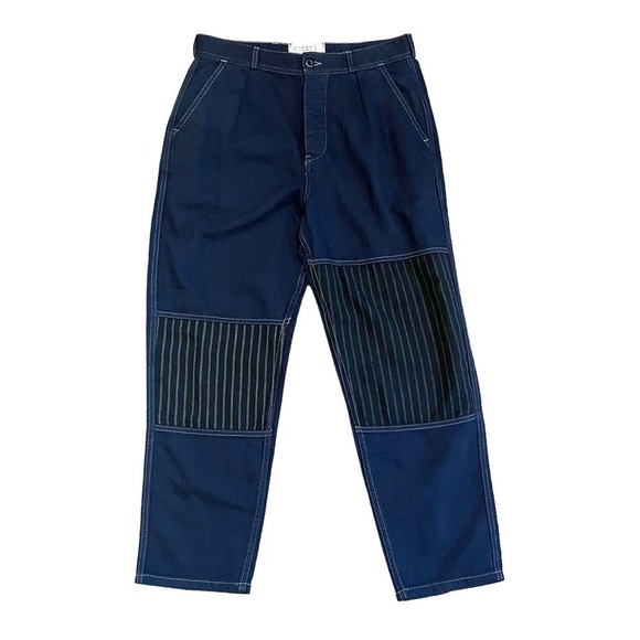 Sandrine Rose x Free People Pants Size 27 NWT French Worker Blue/Black Pinstripe - Picture 4 of 12